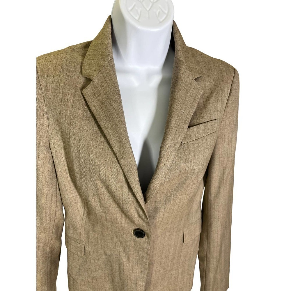 Zara Basic Brown Striped Single Button Blazer Jac… - image 2